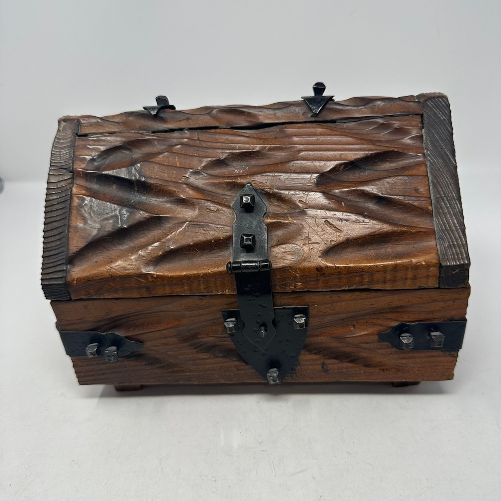Unbranded Treasure Chest Brown Wood Rustic Hand Carved Made in Spain